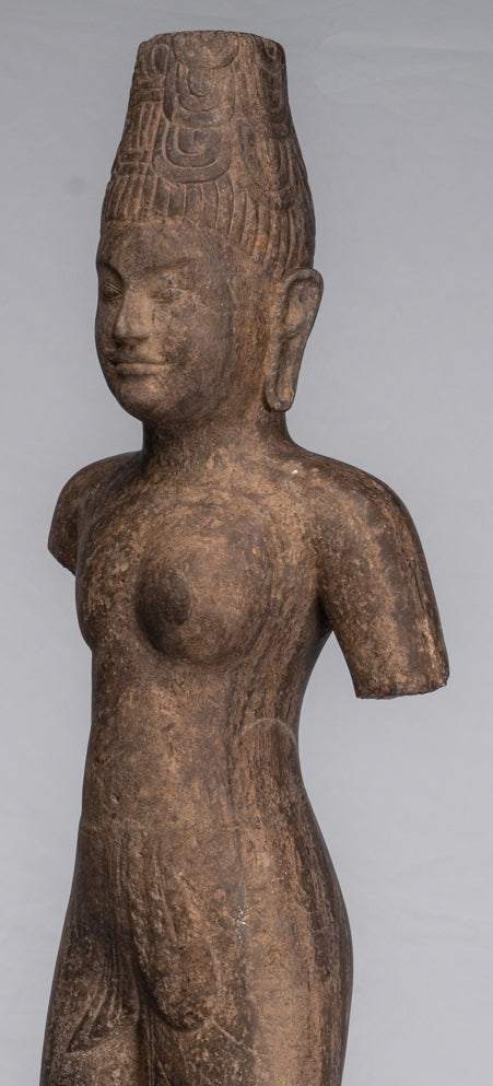 Statue Ardhanarishvara - Antique Phnom Da Style Khmer Sandstone in piedi Shiva Parvati Statue - 88cm/35 "