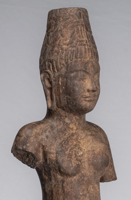 Statue Ardhanarishvara - Antique Phnom Da Style Khmer Sandstone in piedi Shiva Parvati Statue - 88cm/35 "