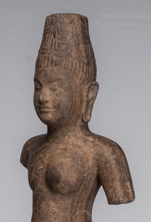 Statue Ardhanarishvara - Antique Phnom Da Style Khmer Sandstone in piedi Shiva Parvati Statue - 88cm/35 "
