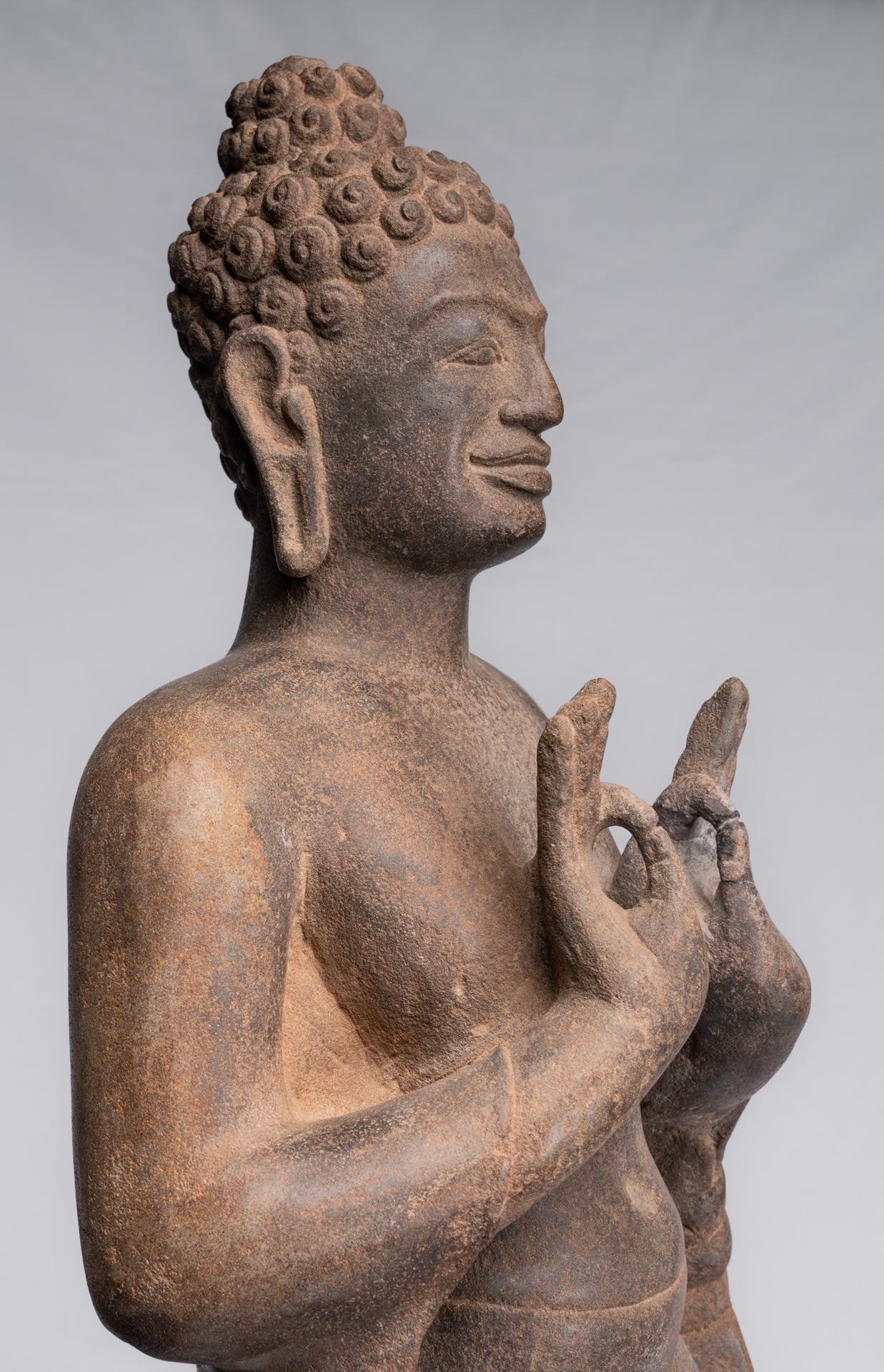 Statue Buddha - Antique Thai Style Standing Stone Dvaravati Statue Buddha - 102 cm/41 "di altezza