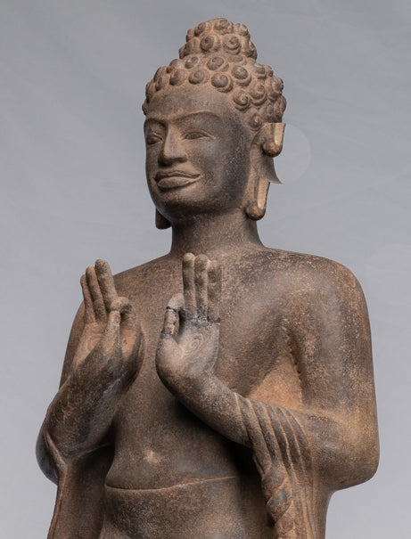Statue Buddha - Antique Thai Style Standing Stone Dvaravati Statue Buddha - 102 cm/41 "di altezza