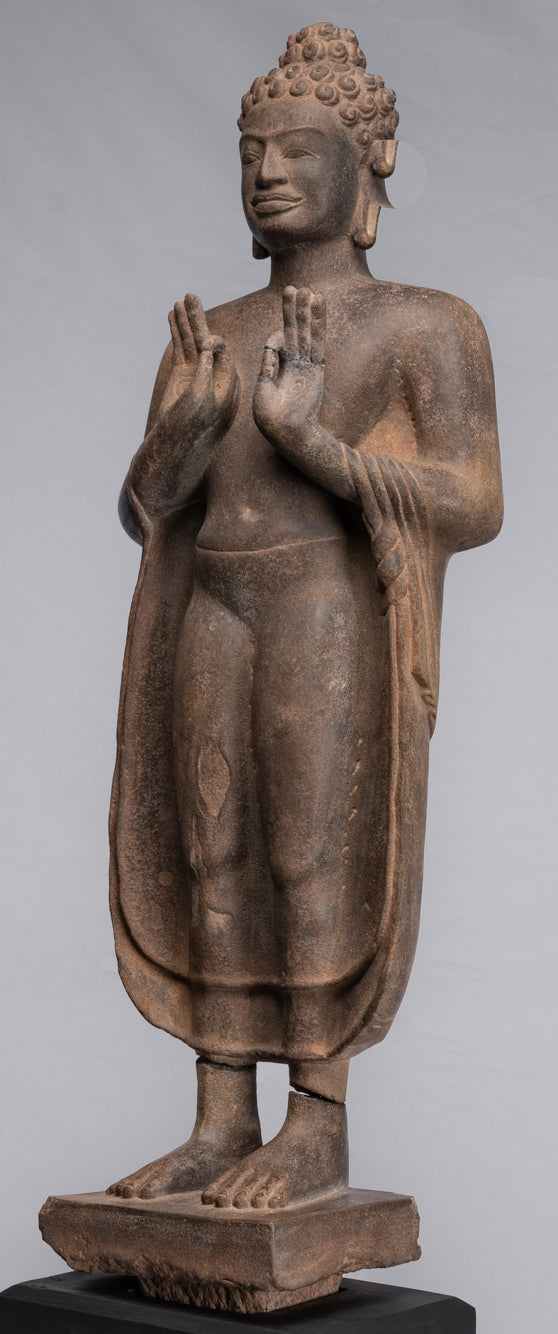 Statue Buddha - Antique Thai Style Standing Stone Dvaravati Statue Buddha - 102 cm/41 "di altezza