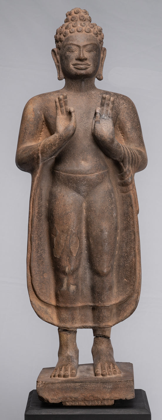 Statue Buddha - Antique Thai Style Standing Stone Dvaravati Statue Buddha - 102 cm/41 "di altezza