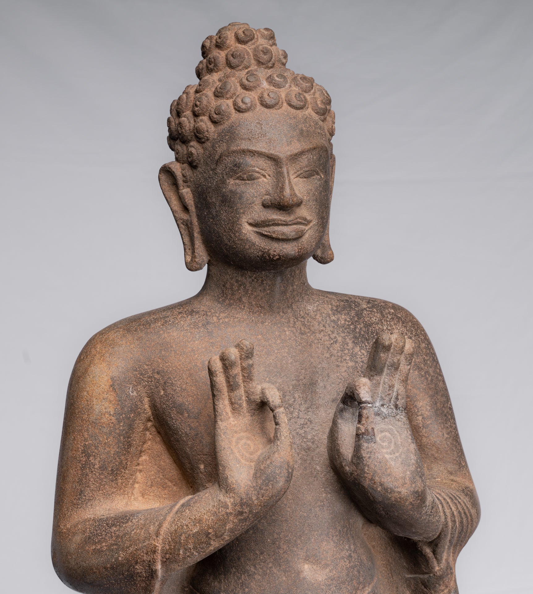 Statue Buddha - Antique Thai Style Standing Stone Dvaravati Statue Buddha - 102 cm/41 "di altezza