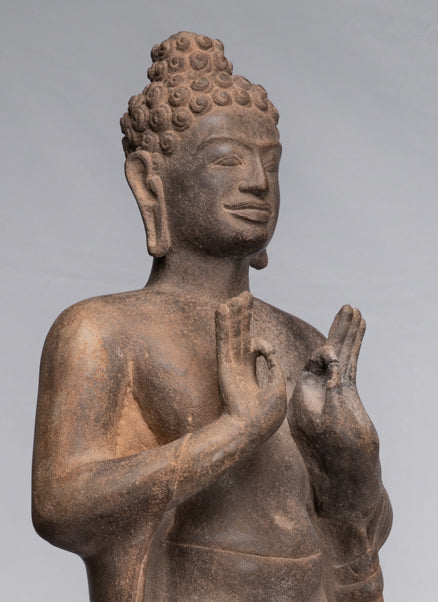 Statue Buddha - Antique Thai Style Standing Stone Dvaravati Statue Buddha - 102 cm/41 "di altezza