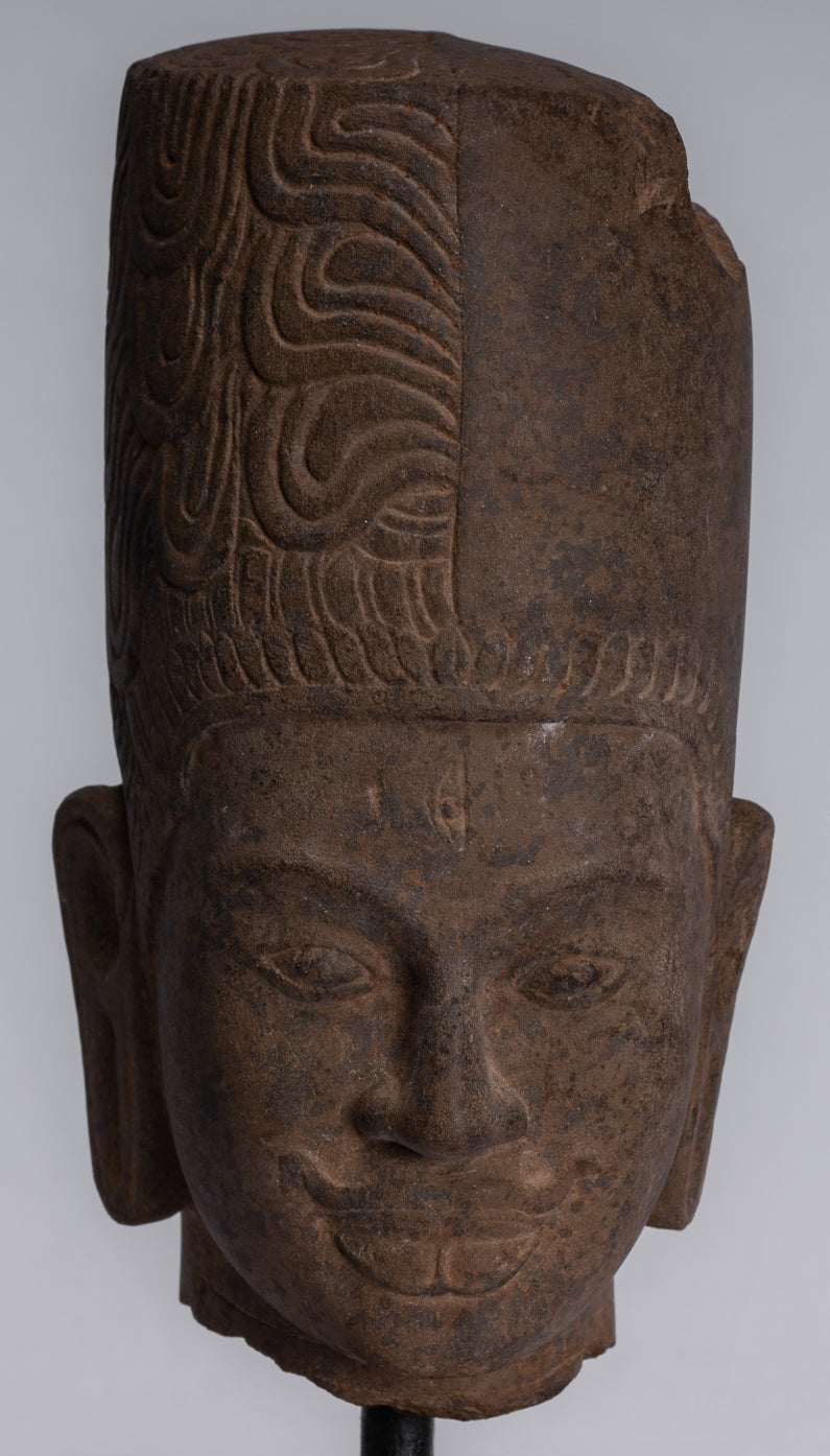 Statue Harihara - Antique Phnom Da Style Hari Hari o Vishnu & Shiva Head - 31cm/12 "