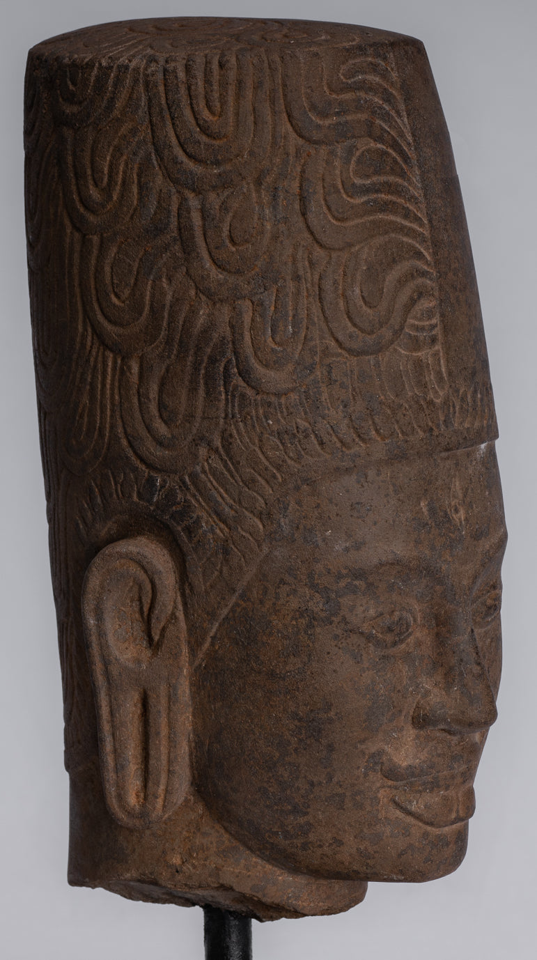 Statue Harihara - Antique Phnom Da Style Hari Hari o Vishnu & Shiva Head - 31cm/12 "