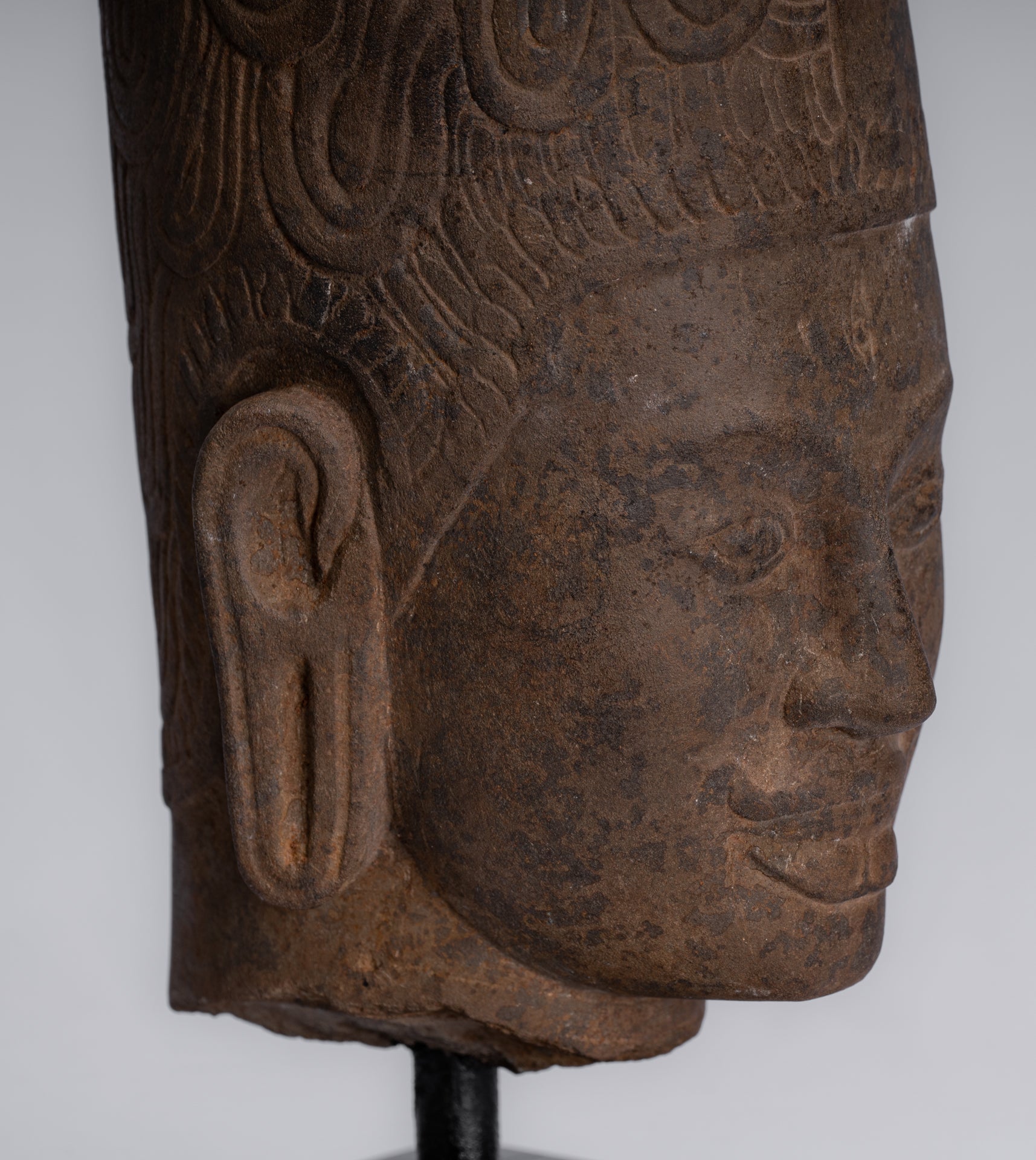 Statue Harihara - Antique Phnom Da Style Hari Hari o Vishnu & Shiva Head - 31cm/12 "