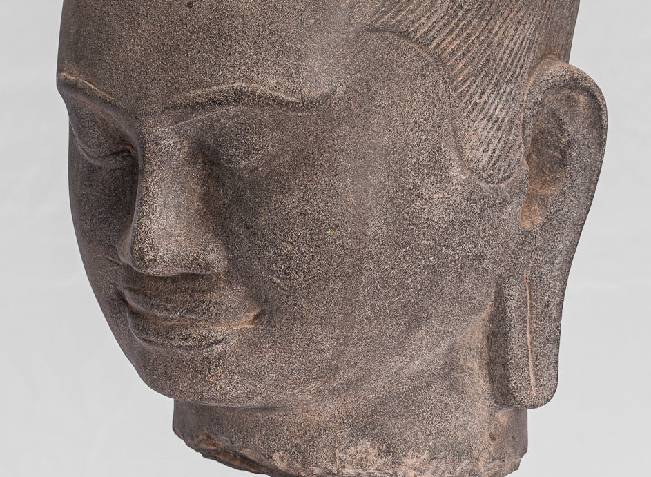 Statua di Jayavarman - Stone montato in stile Khmer Antique Jayavarman VII Statua della testa - 40 cm/16 "