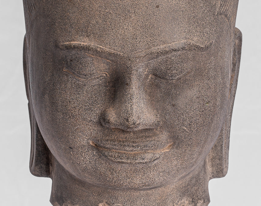 Statua di Jayavarman - Stone montato in stile Khmer Antique Jayavarman VII Statua della testa - 40 cm/16 "