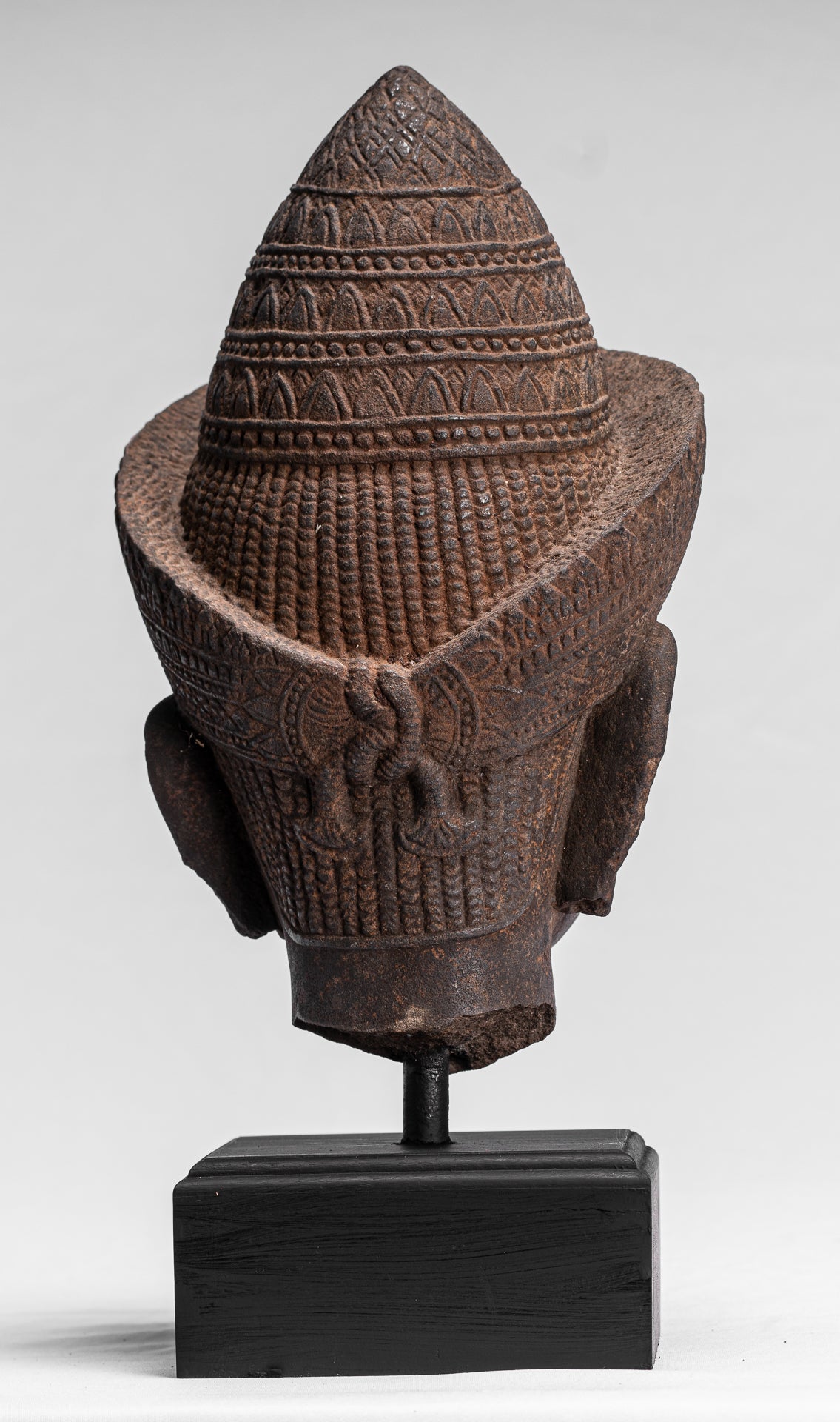 Statua Buddha - Antique Angkor Wat Style Stone Monted Khmer Buddha Head - 42cm / 17 "