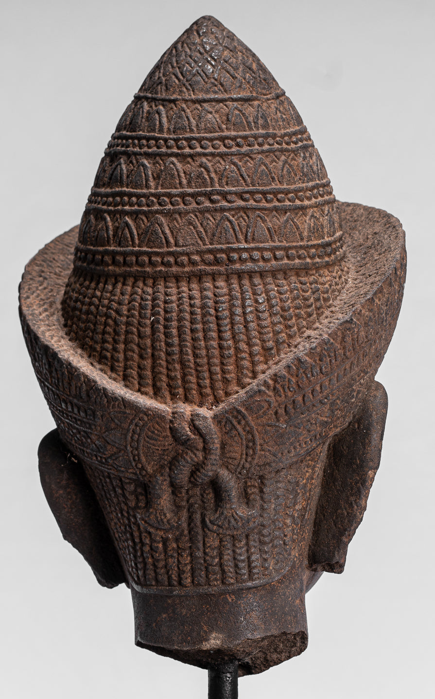 Statua Buddha - Antique Angkor Wat Style Stone Monted Khmer Buddha Head - 42cm / 17 "