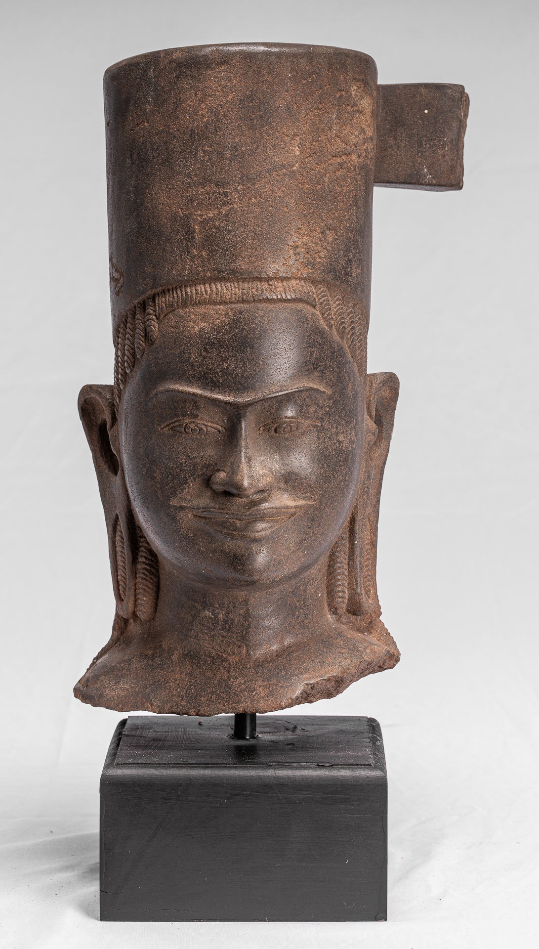 Antique Phnom Da Style Khmer Vishnu Head - Protettore e Conserver - 43Cm/33 "