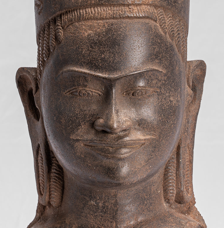 Antique Phnom Da Style Khmer Vishnu Head - Protettore e Conserver - 43Cm/33 "