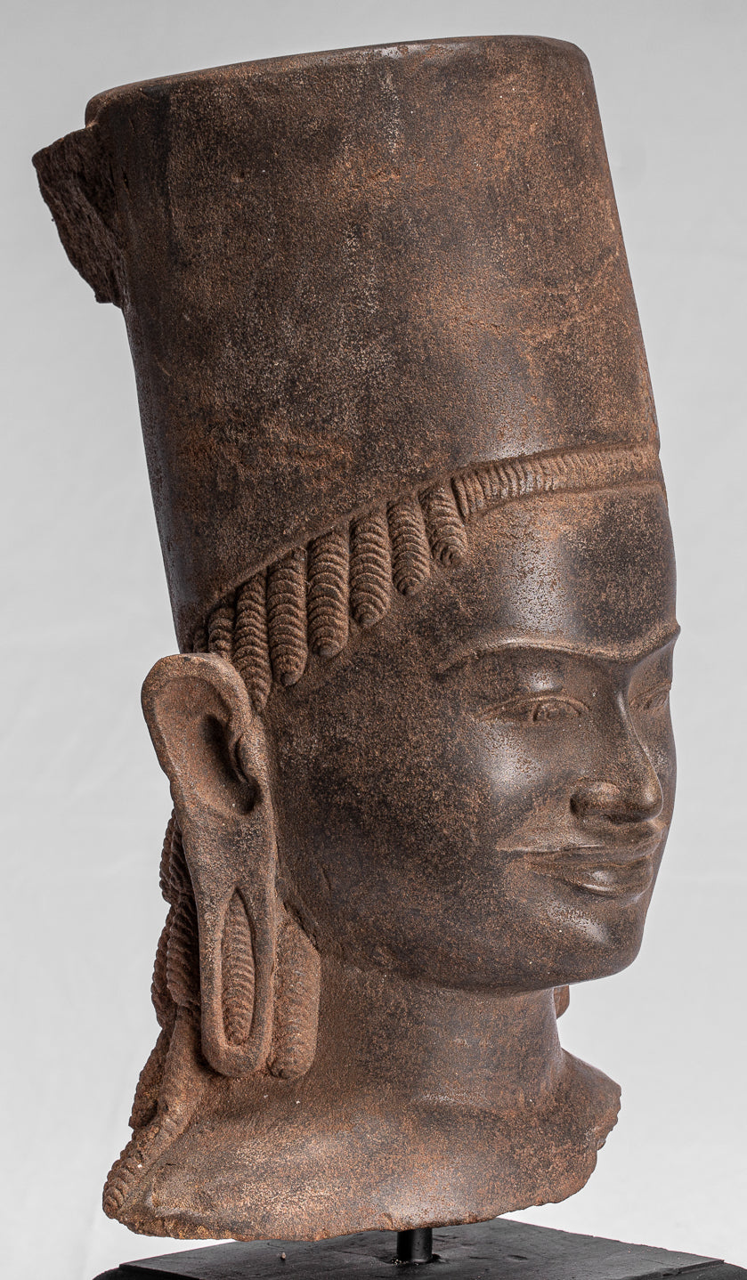 Antique Phnom Da Style Khmer Vishnu Head - Protettore e Conserver - 43Cm/33 "