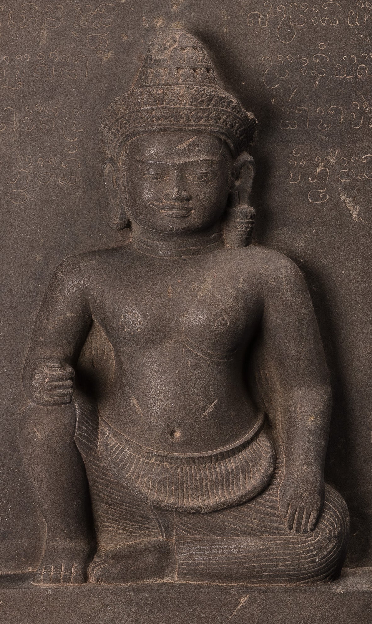 Statue Vishnu - Antique Baphuon Style Stone seduto Khmer Vishnu e Lakshmi Stele- 80 cm / 32 "