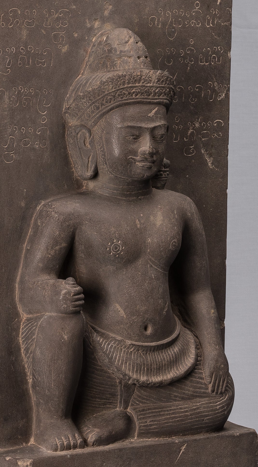 Statue Vishnu - Antique Baphuon Style Stone seduto Khmer Vishnu e Lakshmi Stele- 80 cm / 32 "