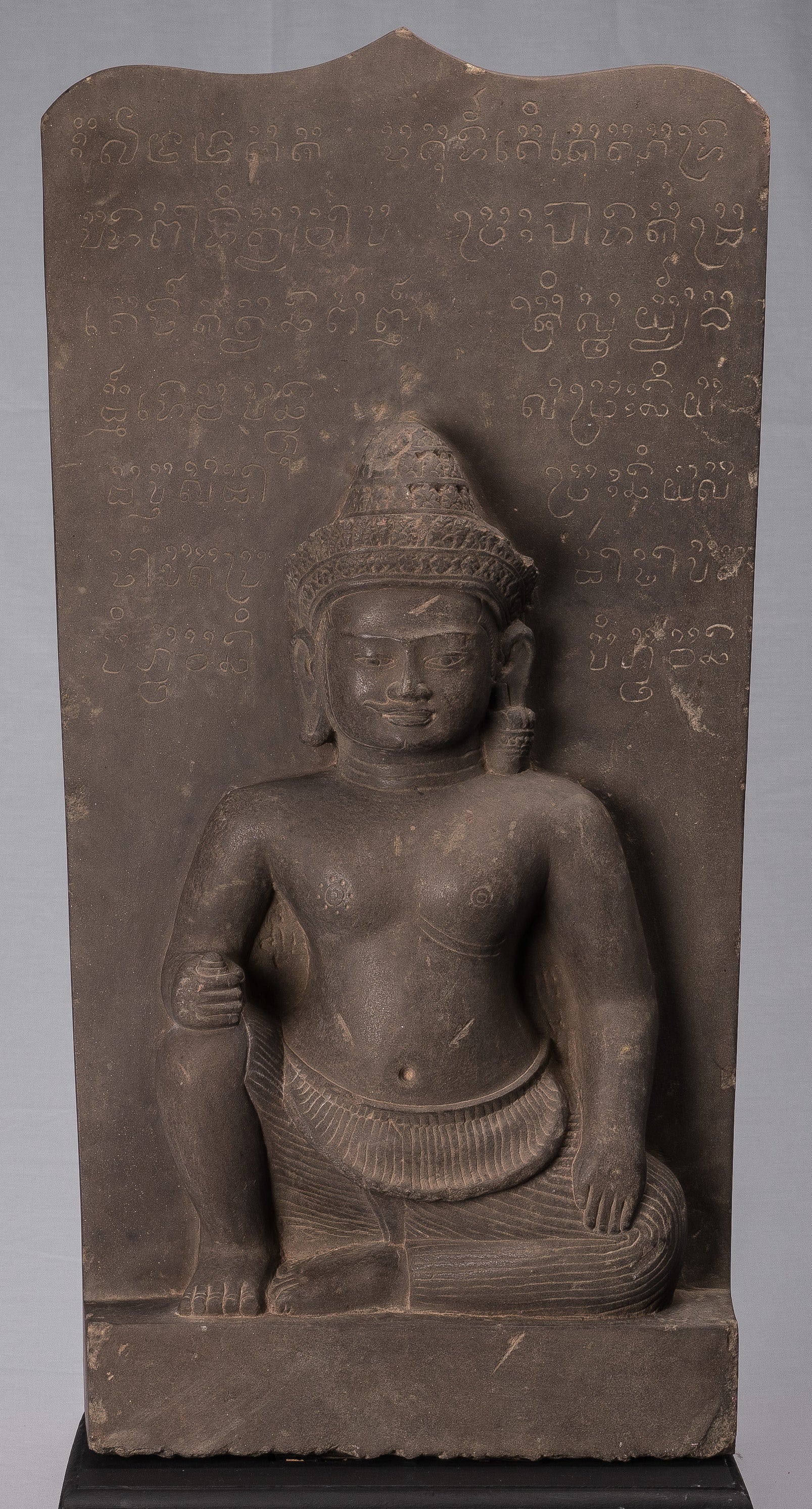 Statue Vishnu - Antique Baphuon Style Stone seduto Khmer Vishnu e Lakshmi Stele- 80 cm / 32 "