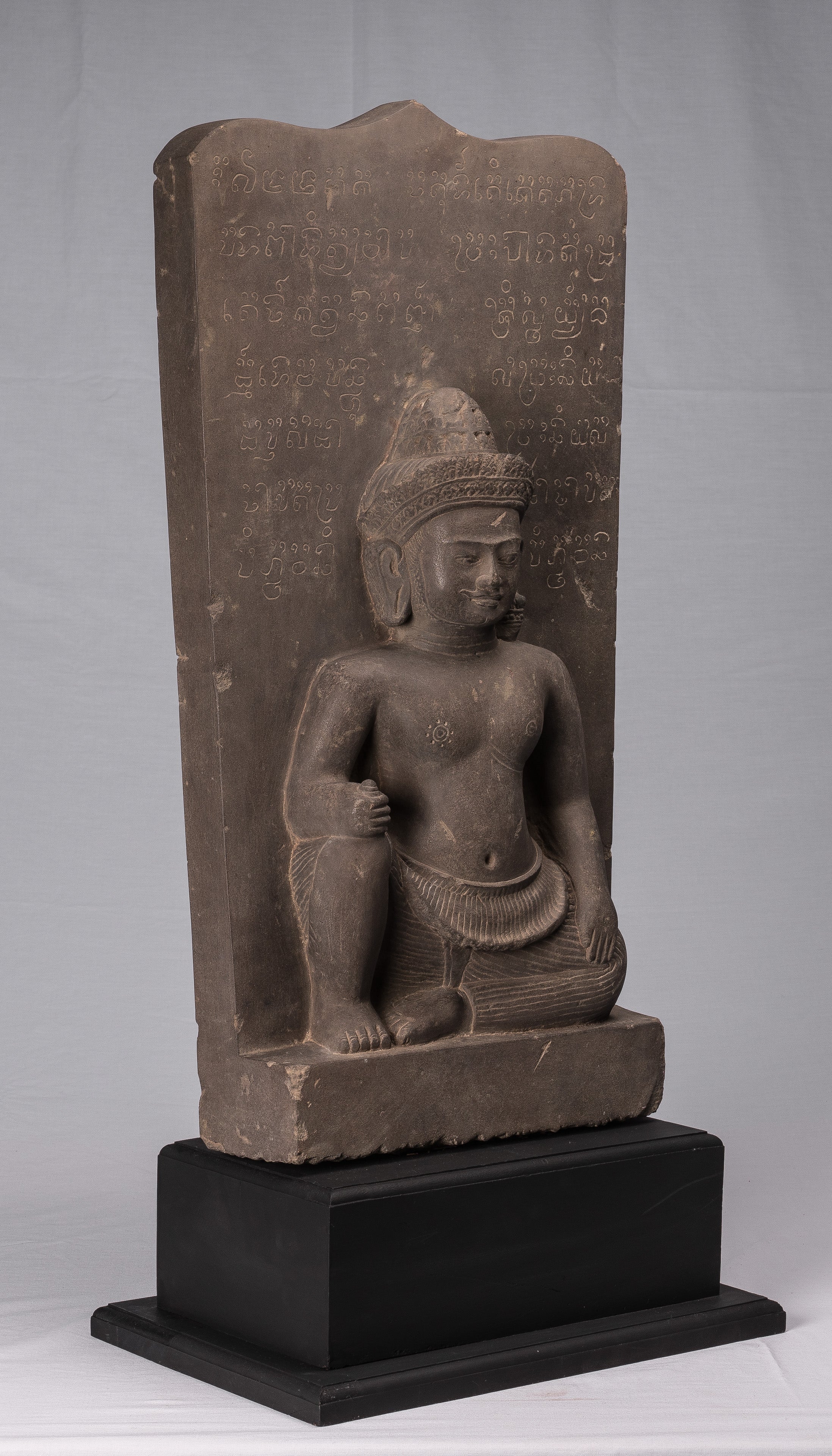Statue Vishnu - Antique Baphuon Style Stone seduto Khmer Vishnu e Lakshmi Stele- 80 cm / 32 "