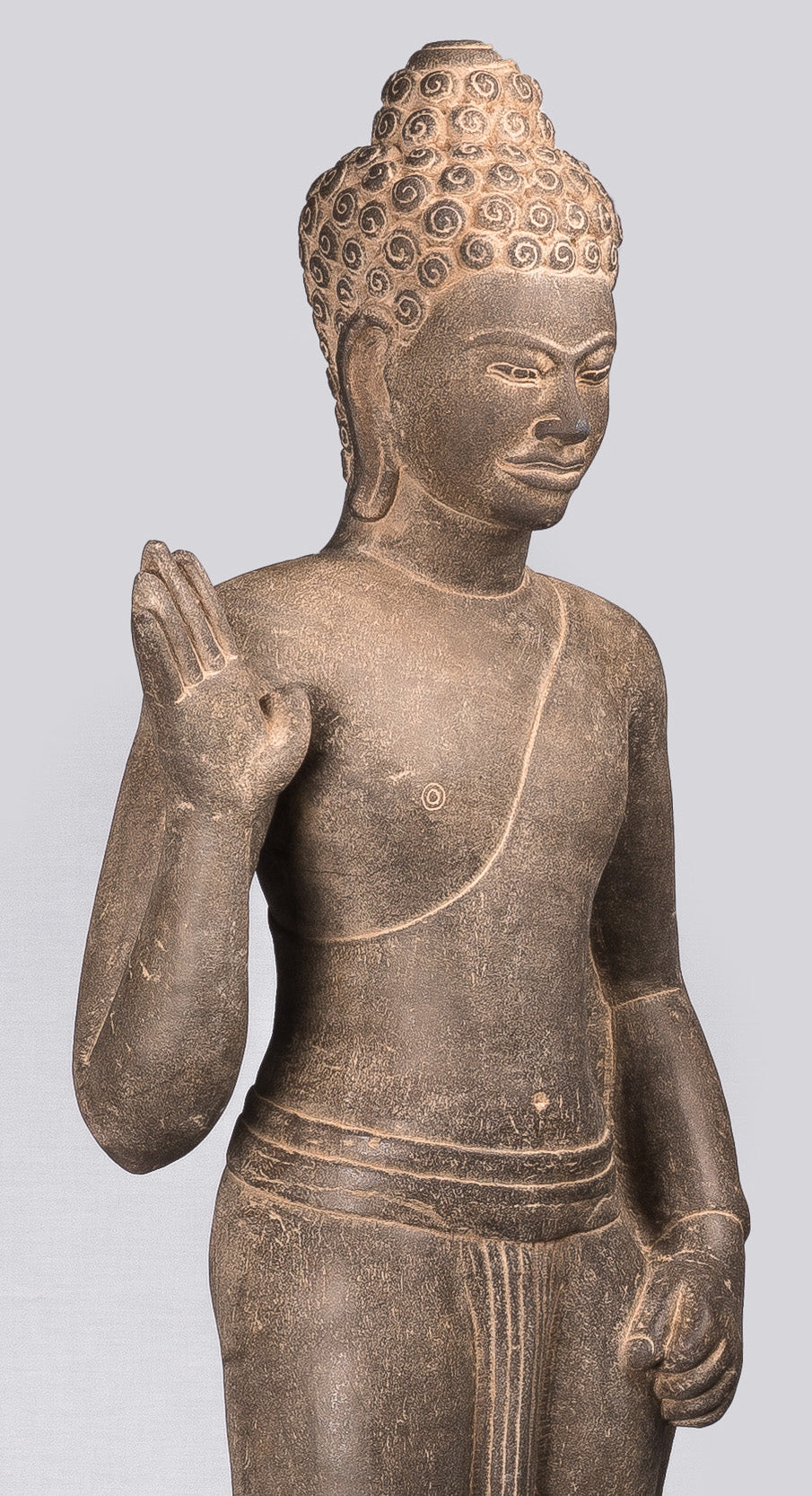 Buddha Statue-Antique Phnom Da Style Standing Stone Protection Khmer Buddha-123cm/49 " Tall