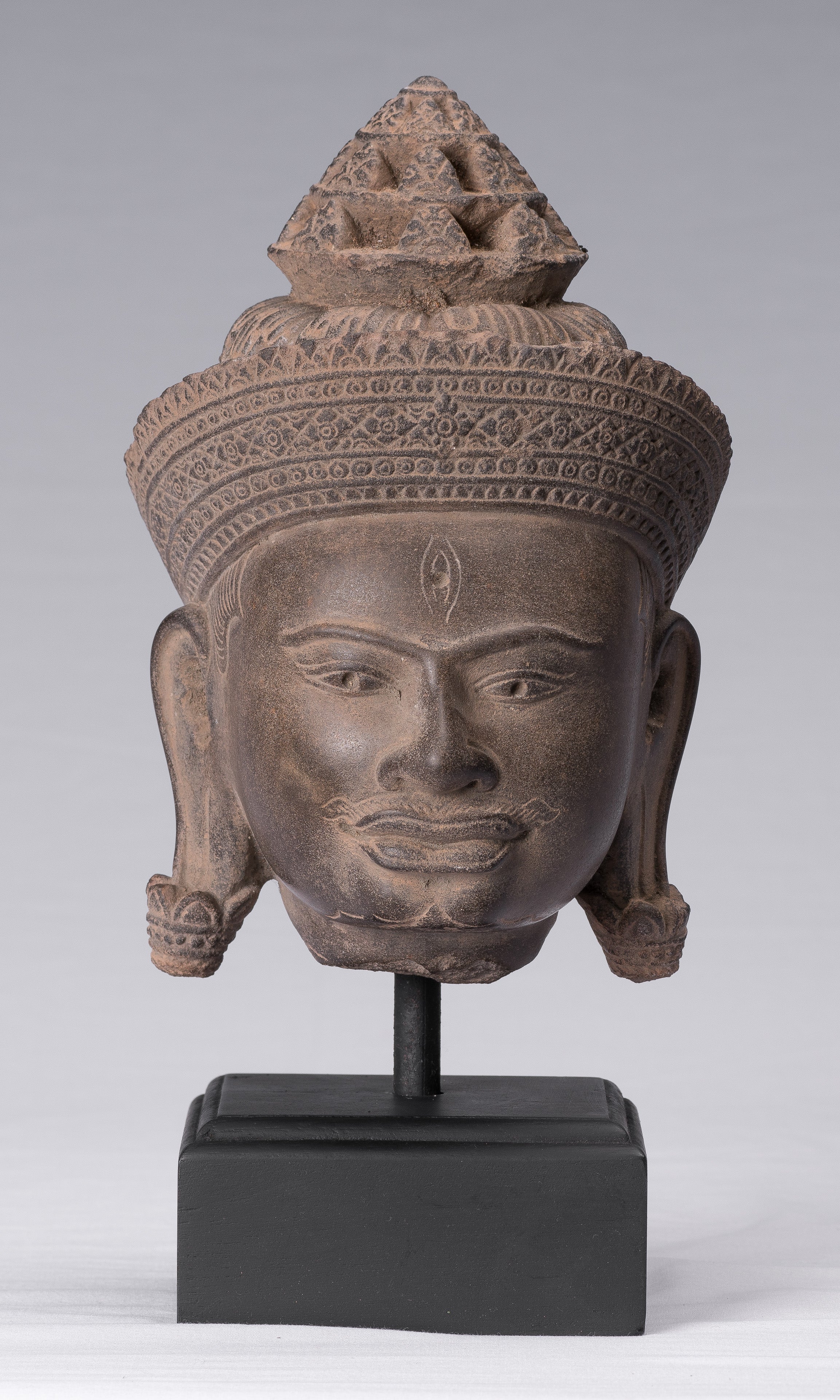 Shiva Statue, Antike Banteay Srei Stil Khmer Stein Shiva Statue Kopf mit Zerstörer...31cm/12"