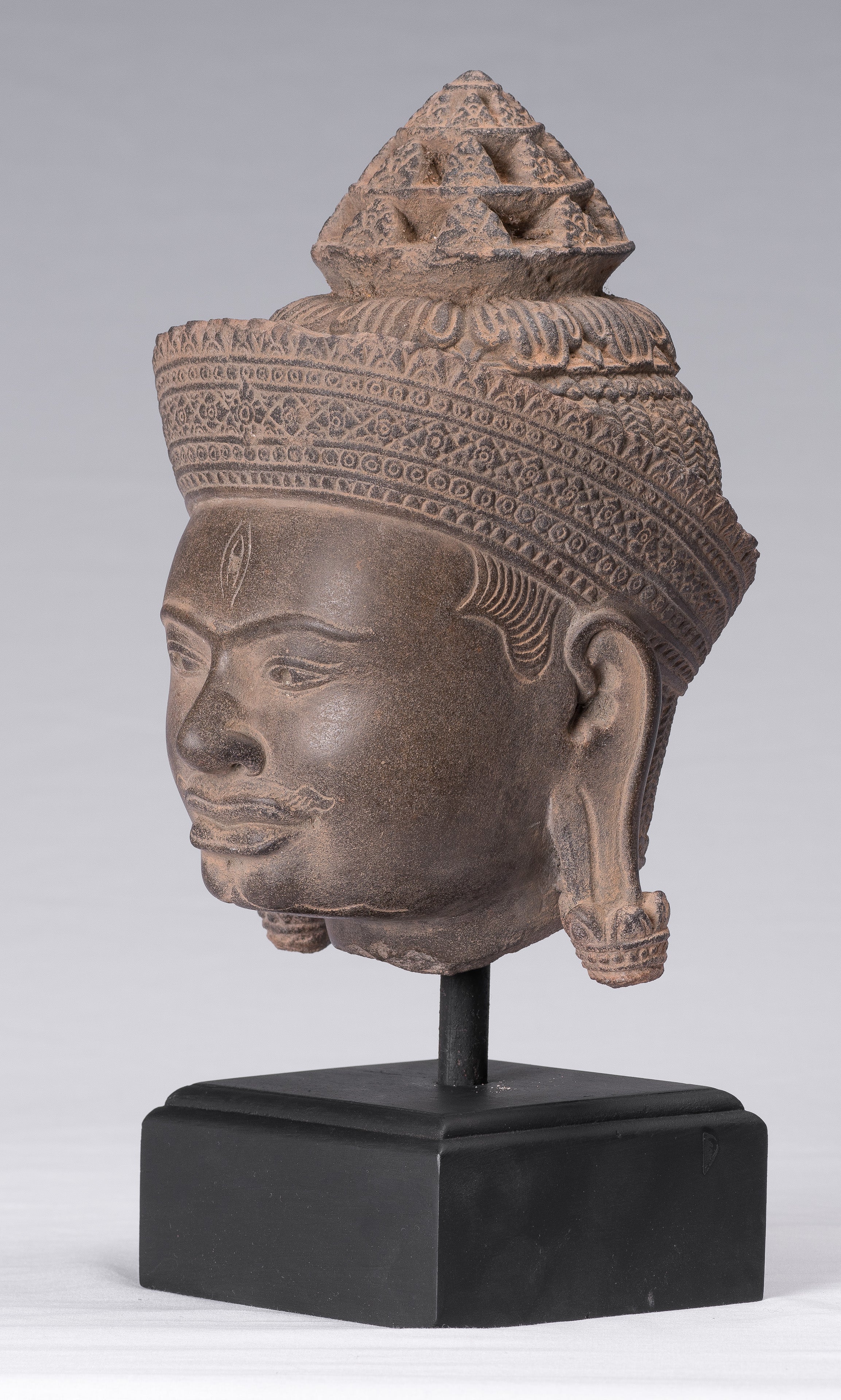 Shiva Statue, Antike Banteay Srei Stil Khmer Stein Shiva Statue Kopf mit Zerstörer...31cm/12"