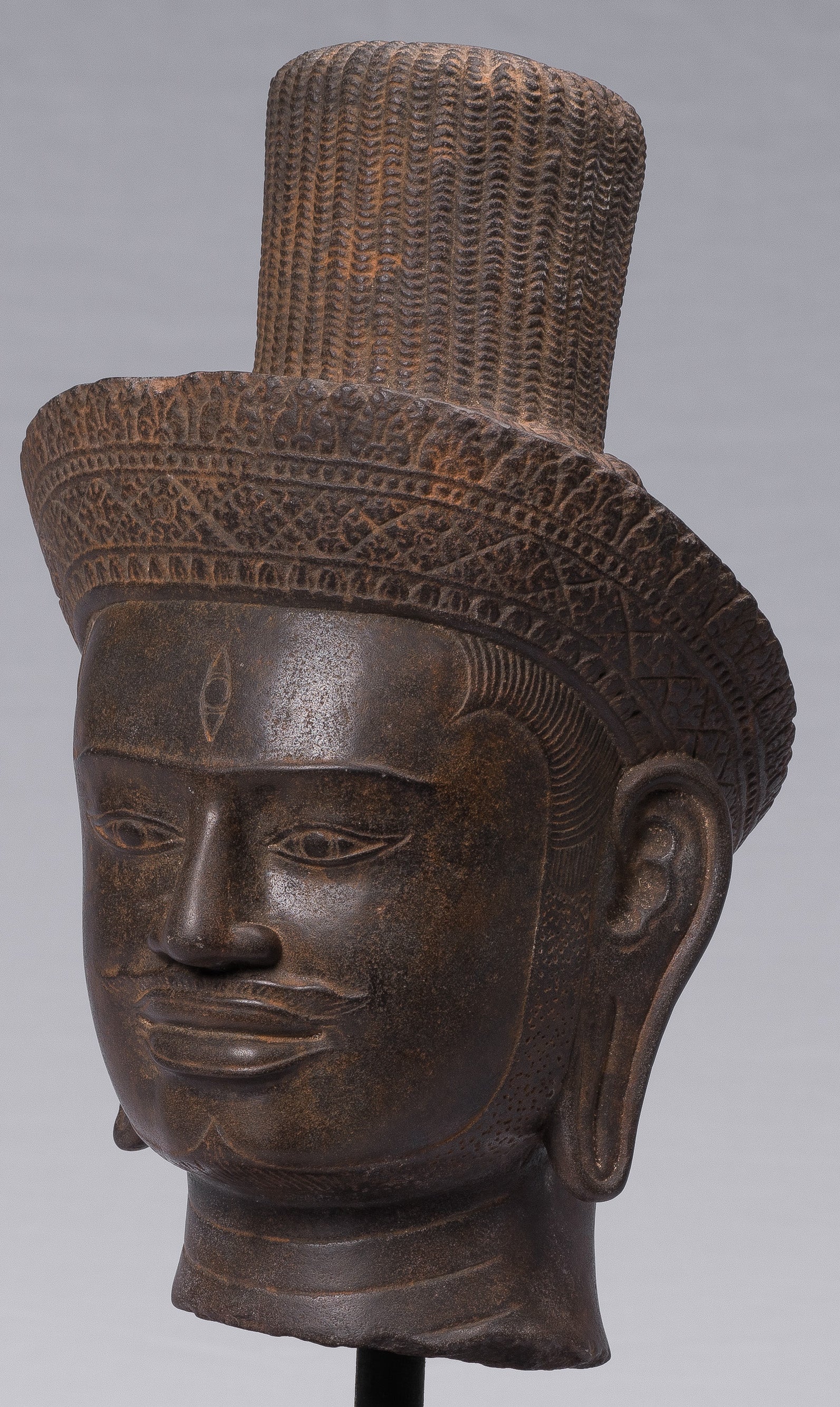 Shiva-Statue – antike Shiva-Kopfstatue aus Khmer-Stein im Koh-Ker-Stil – der Zerstörer – 42 cm