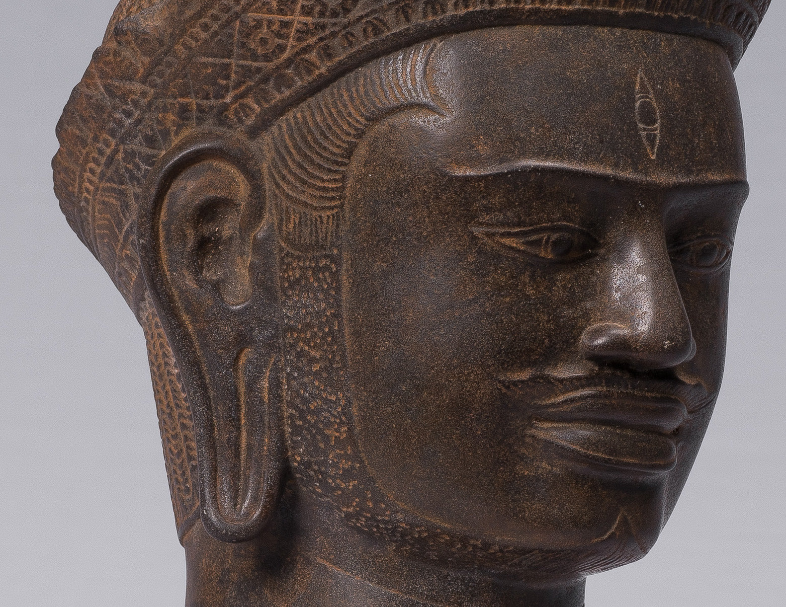 Shiva-Statue – antike Shiva-Kopfstatue aus Khmer-Stein im Koh-Ker-Stil – der Zerstörer – 42 cm