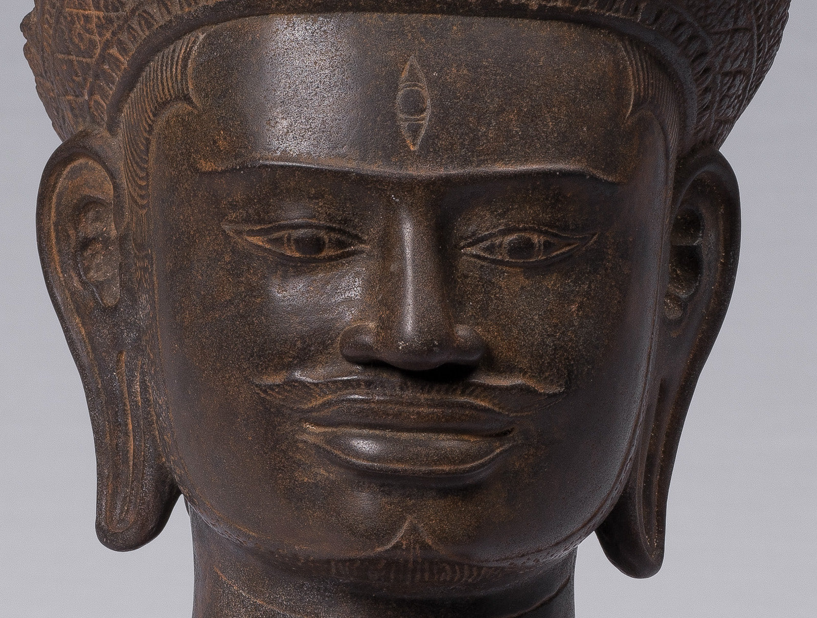 Shiva-Statue – antike Shiva-Kopfstatue aus Khmer-Stein im Koh-Ker-Stil – der Zerstörer – 42 cm