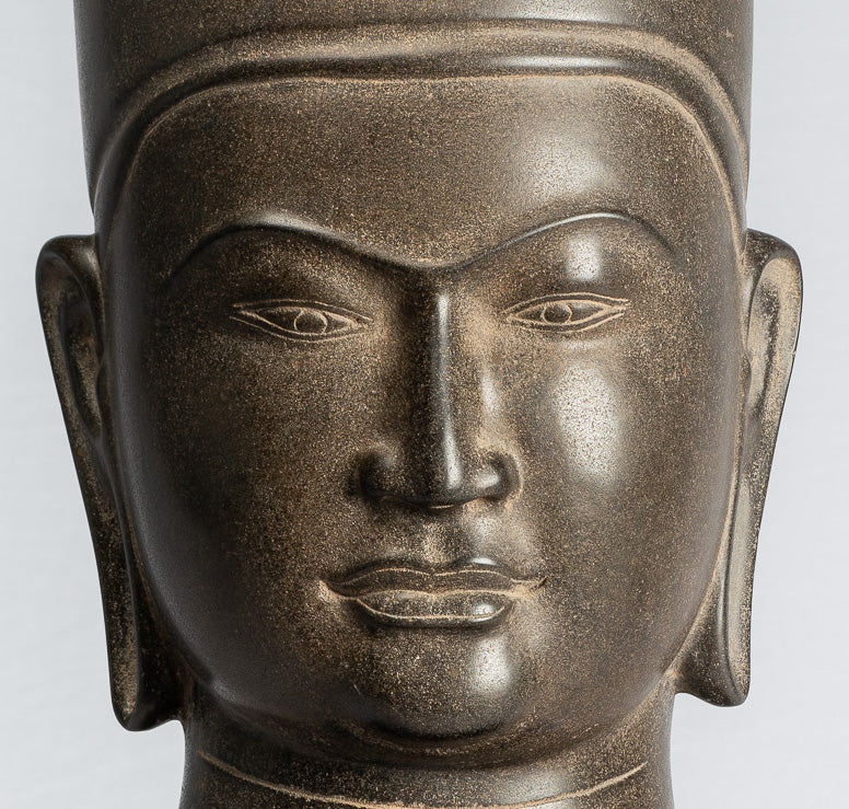 Antique Phnom DHA style khmer Vishnu tête - protecteurs et conservateurs - 54cm / 22 "