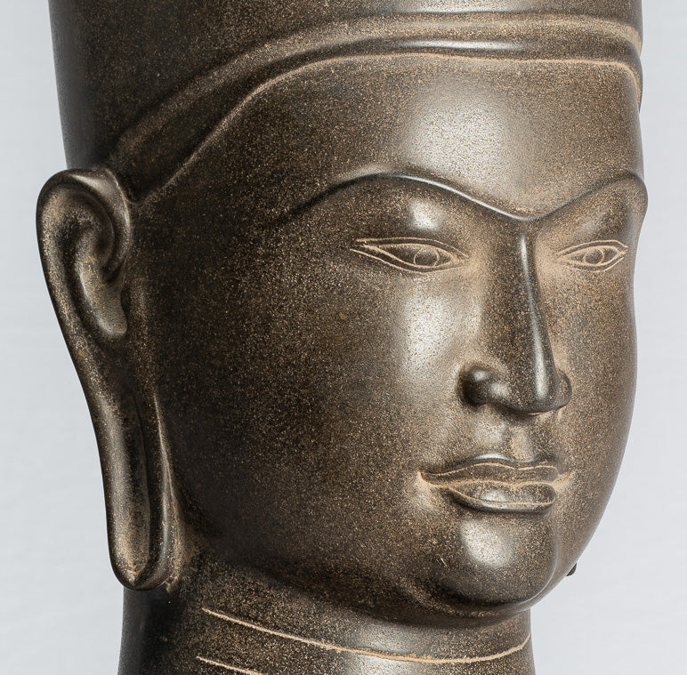 Antique Phnom DHA style khmer Vishnu tête - protecteurs et conservateurs - 54cm / 22 "