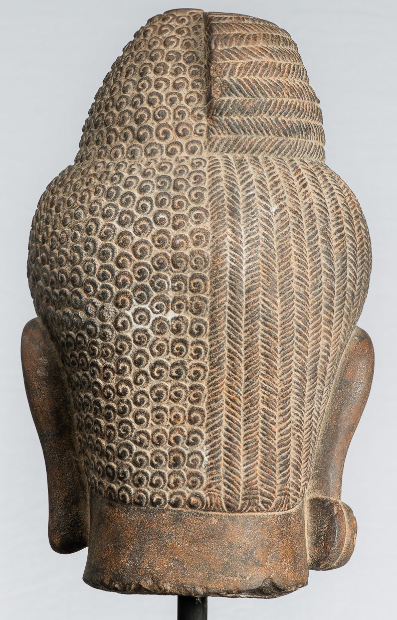 Shiva Statue - Antique Khmer Style Black Stone Yaksha & Yakshaswaroop Shiva Head - 47cm/19"