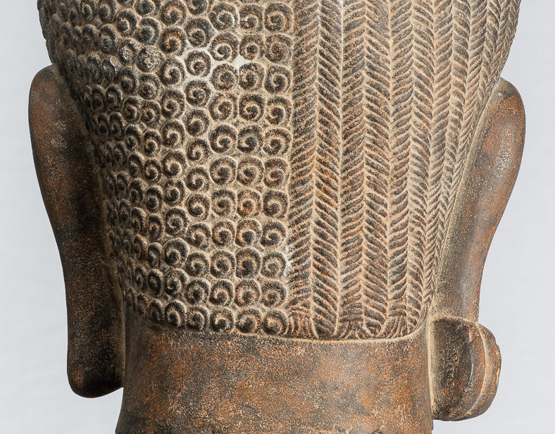 Shiva Statue - Antique Khmer Style Black Stone Yaksha & Yakshaswaroop Shiva Head - 47cm/19"