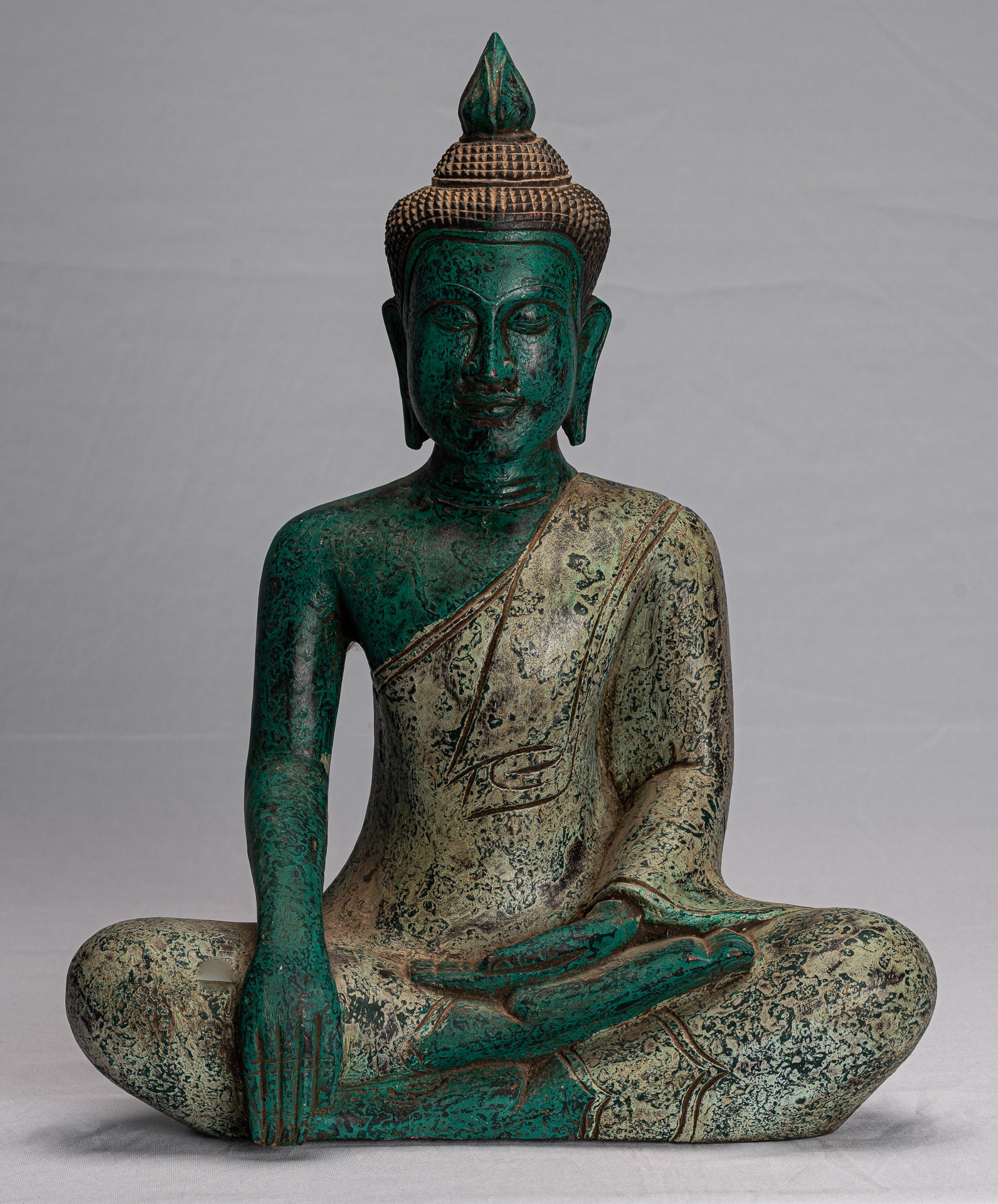 Buddha Statue - Antique Khmer Style SE Asia Seated Wood Enlightenment Buddha Statue - 43cm/17"