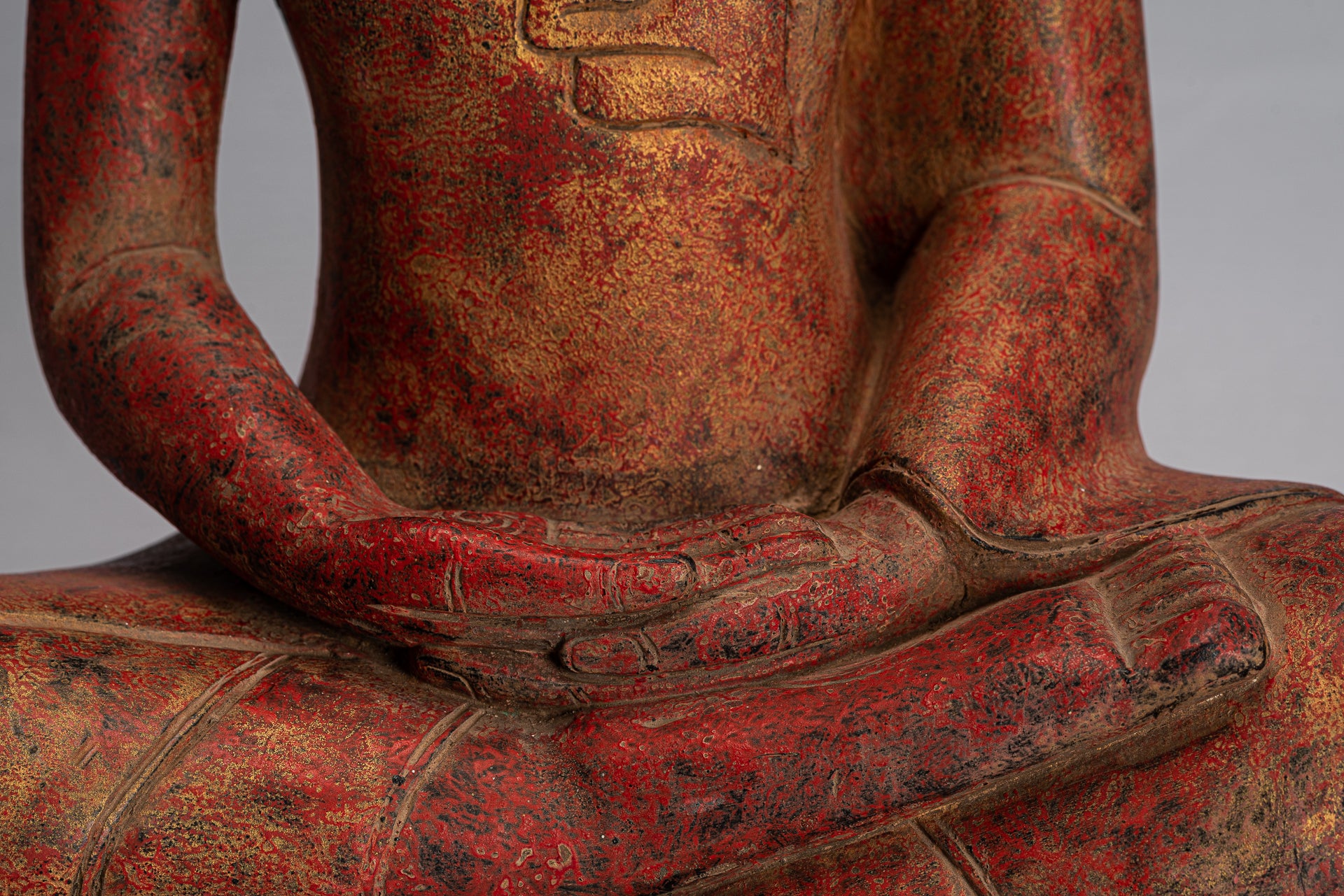 Buddha Statue - Antique Khmer Style SE Asia Seated Wood Meditation Buddha Statue - 51cm/20"