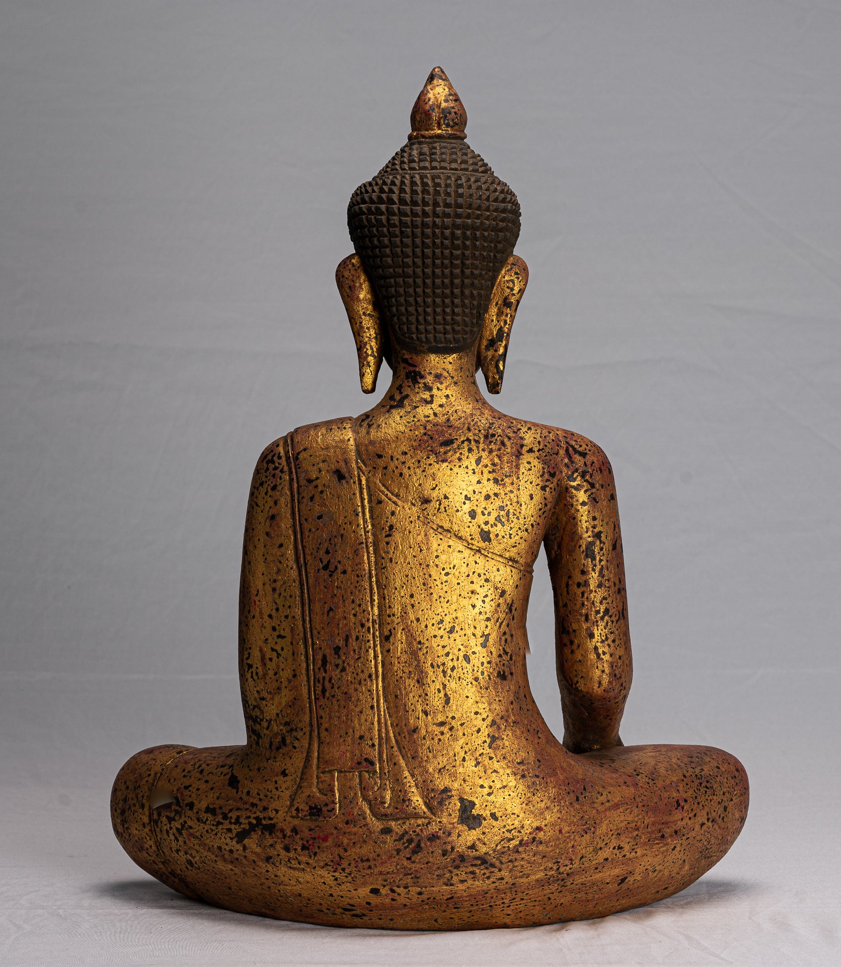 Buddha-Statue – Antiker Khmer-Stil Südostasien, sitzende Erleuchtungs-Buddha-Statue aus Holz – 50 cm/50,8 cm