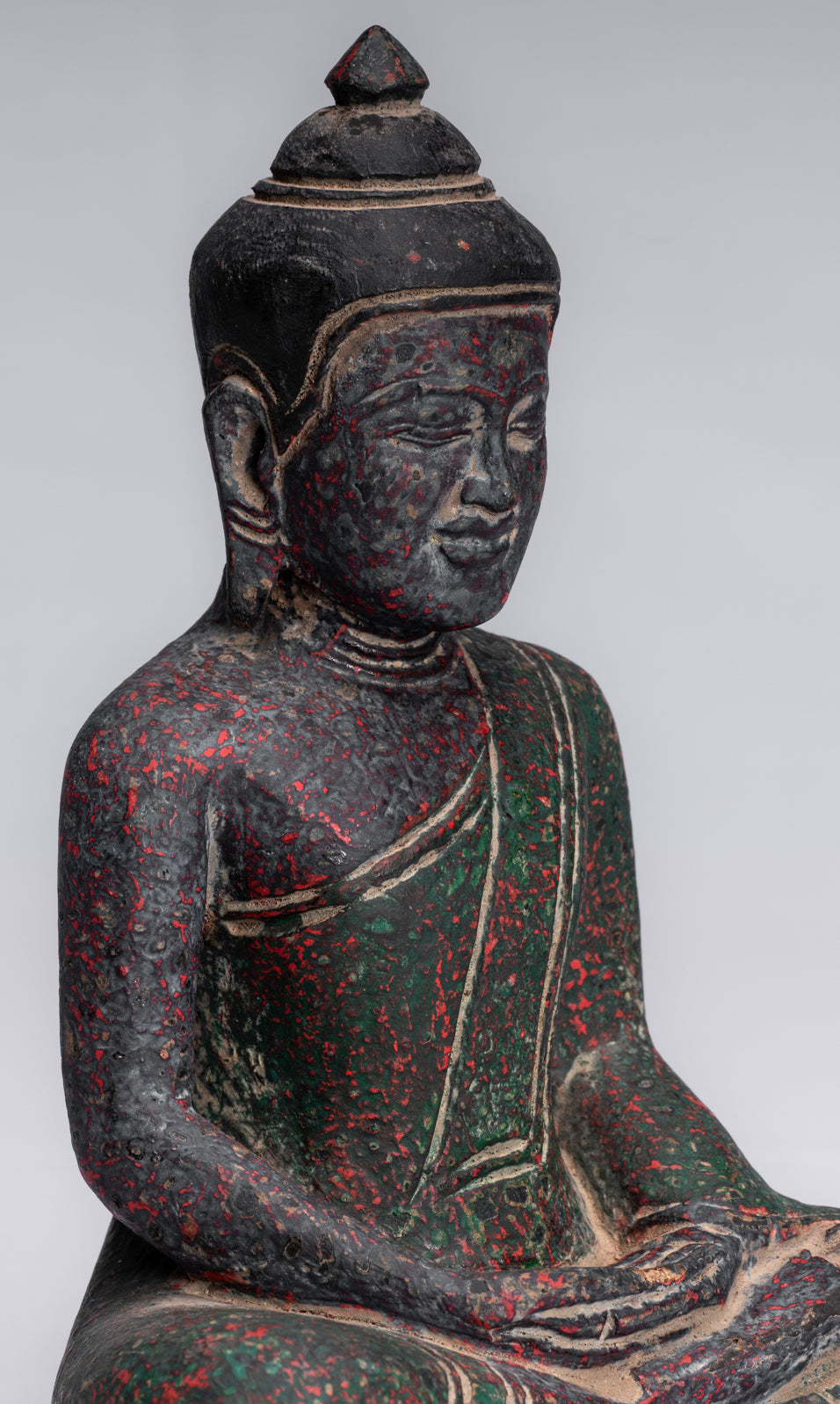 Buddha Sculpture - Antique Khmer Style Wood Seated Buddha Statue Dhyana Meditation Mudra - 20cm/8"