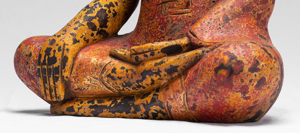 Statue Buddha - Antique Khmer Style SE Asia Seduto l'Illuminismo in legno Statua Buddha - 39 cm/16 "