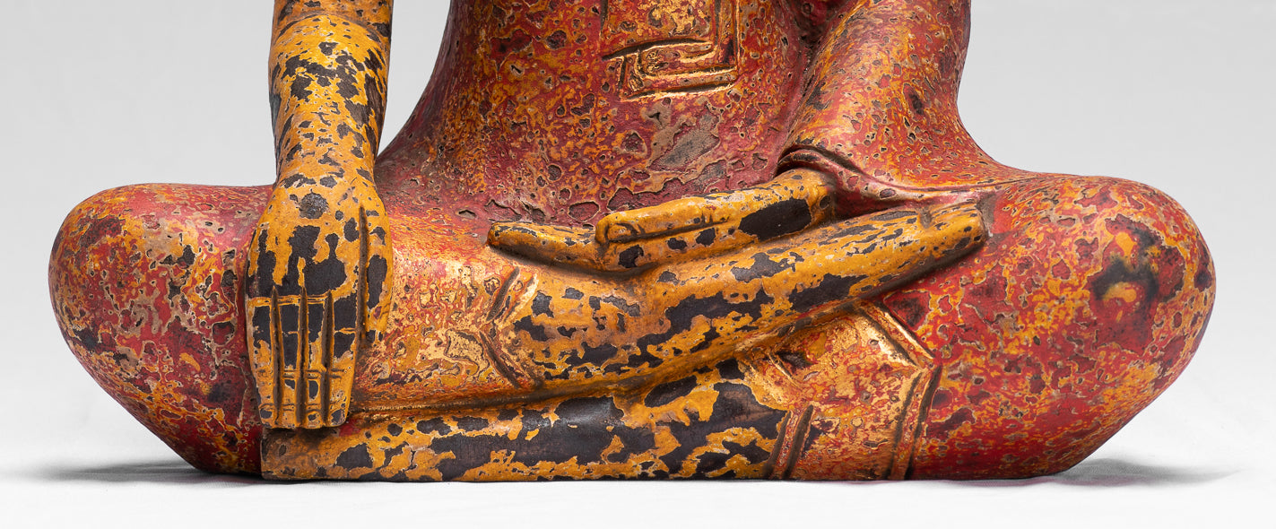 Statue Buddha - Antique Khmer Style SE Asia Seduto l'Illuminismo in legno Statua Buddha - 39 cm/16 "