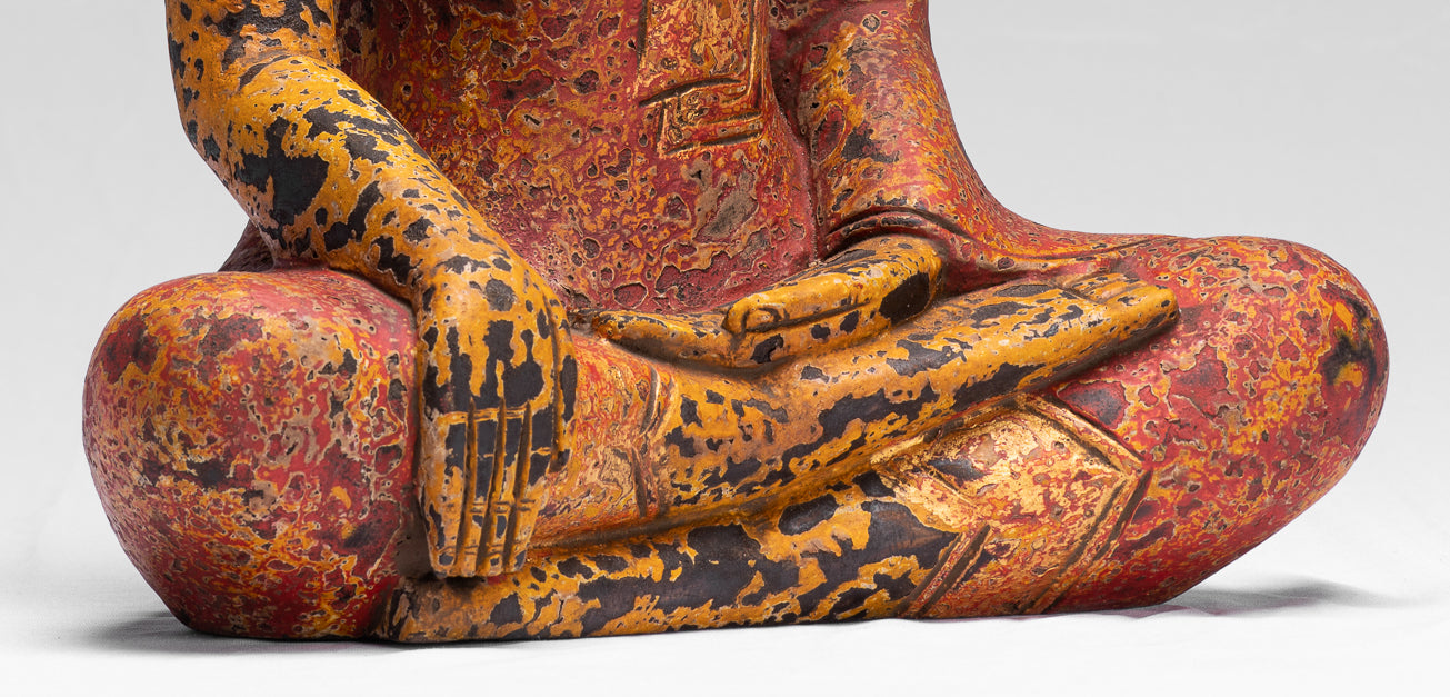 Statue Buddha - Antique Khmer Style SE Asia Seduto l'Illuminismo in legno Statua Buddha - 39 cm/16 "