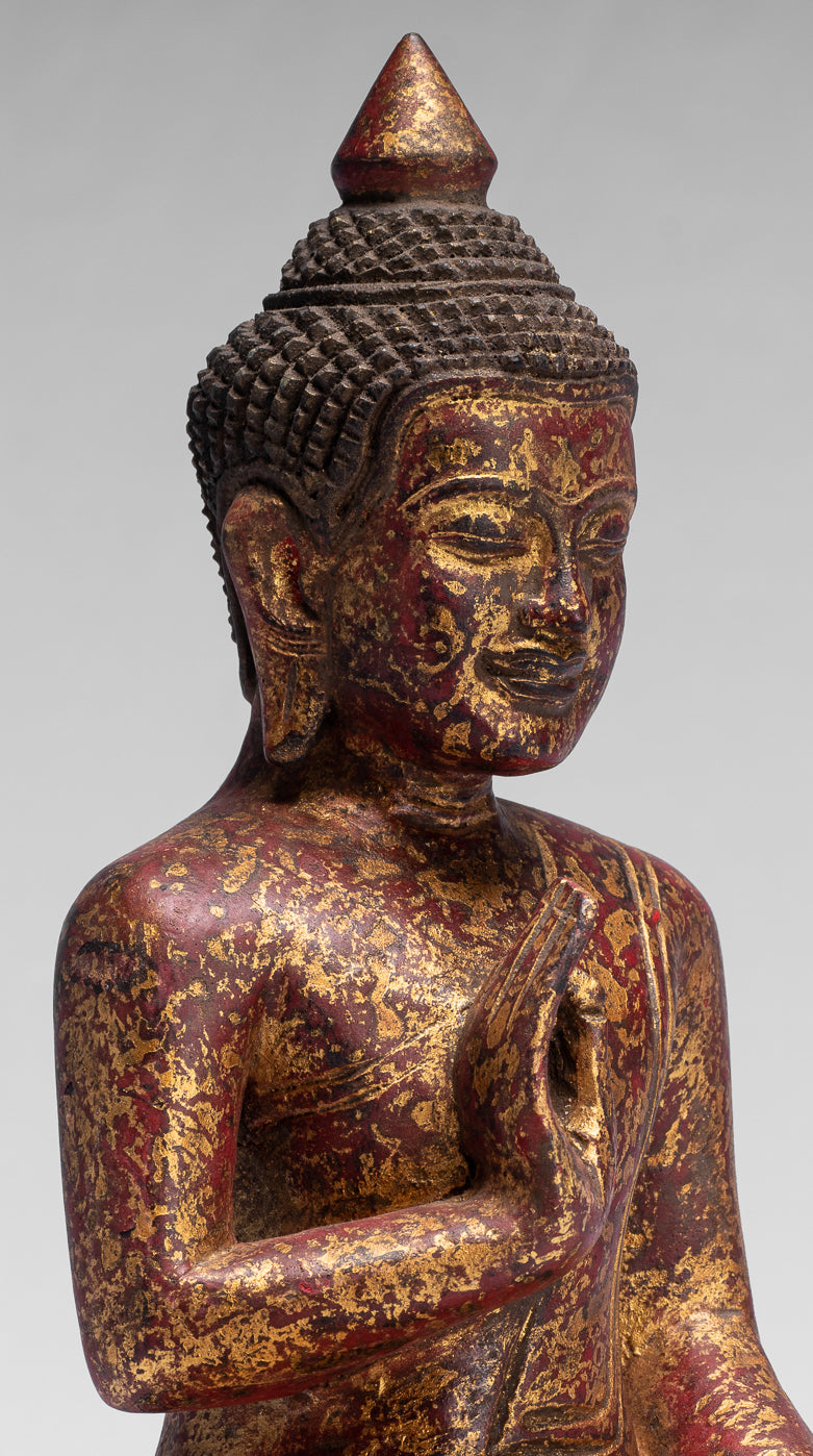 Buddha Sculpture - Buddha - Antique Khmer Style seduto Buddha Statue Teaching Mudra - 26 cm/10 "