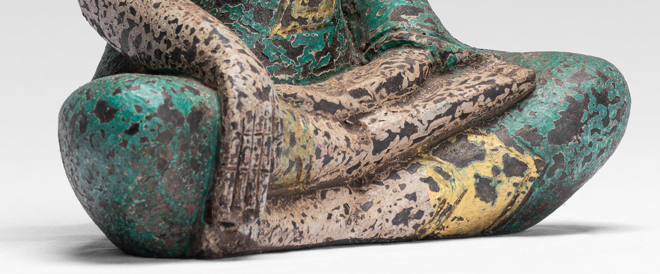 Statue di Buddha - Antique Khmer Style SE Asia seduto l'illuminazione in legno statua di Buddha - 25 cm/10 "