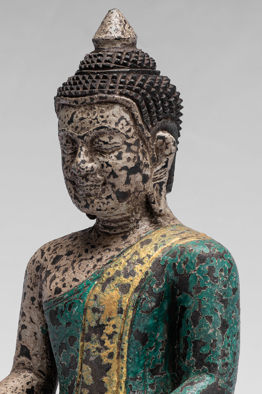 Statue di Buddha - Antique Khmer Style SE Asia seduto l'illuminazione in legno statua di Buddha - 25 cm/10 "