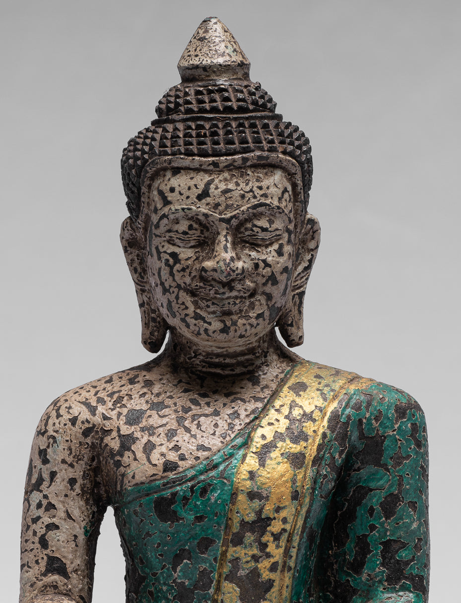 Statue di Buddha - Antique Khmer Style SE Asia seduto l'illuminazione in legno statua di Buddha - 25 cm/10 "