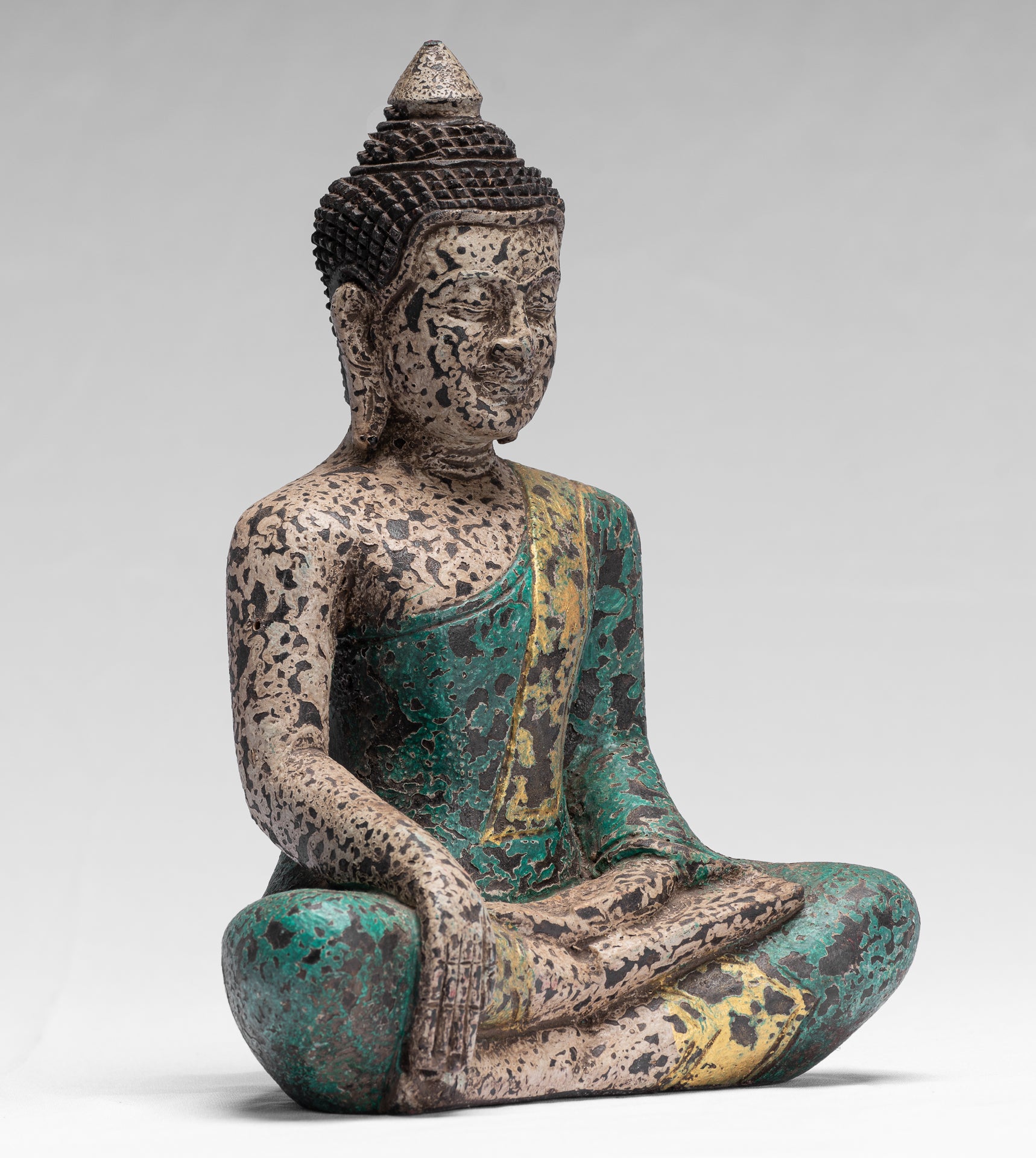 Statue di Buddha - Antique Khmer Style SE Asia seduto l'illuminazione in legno statua di Buddha - 25 cm/10 "