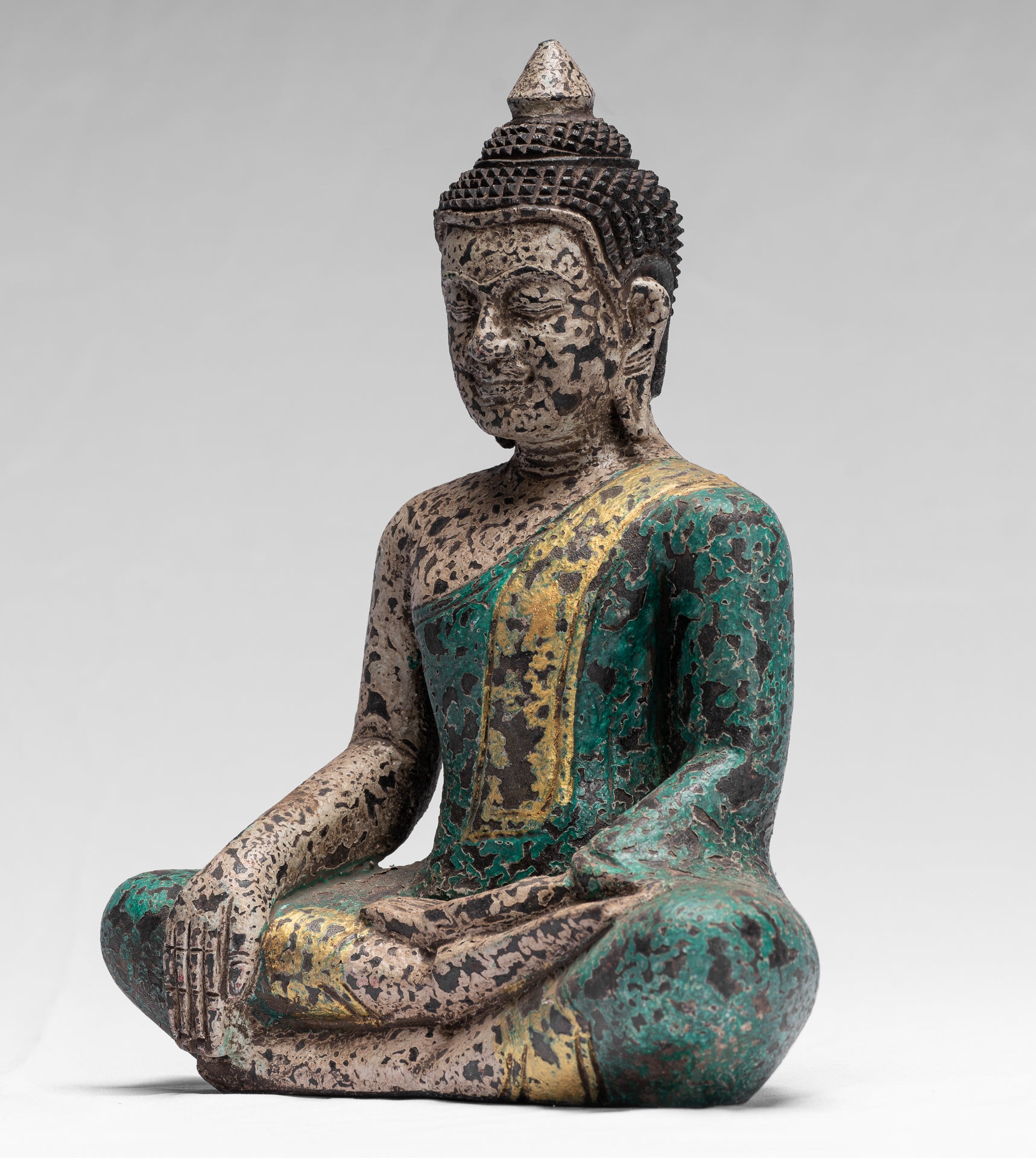 Statue di Buddha - Antique Khmer Style SE Asia seduto l'illuminazione in legno statua di Buddha - 25 cm/10 "