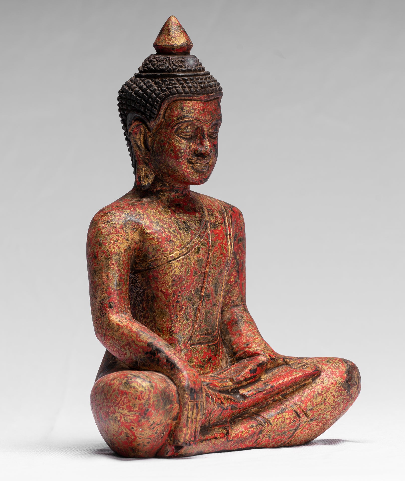 Statue di Buddha - Antique Khmer Style SE Asia seduto l'illuminazione in legno statua di Buddha - 25 cm/10 "