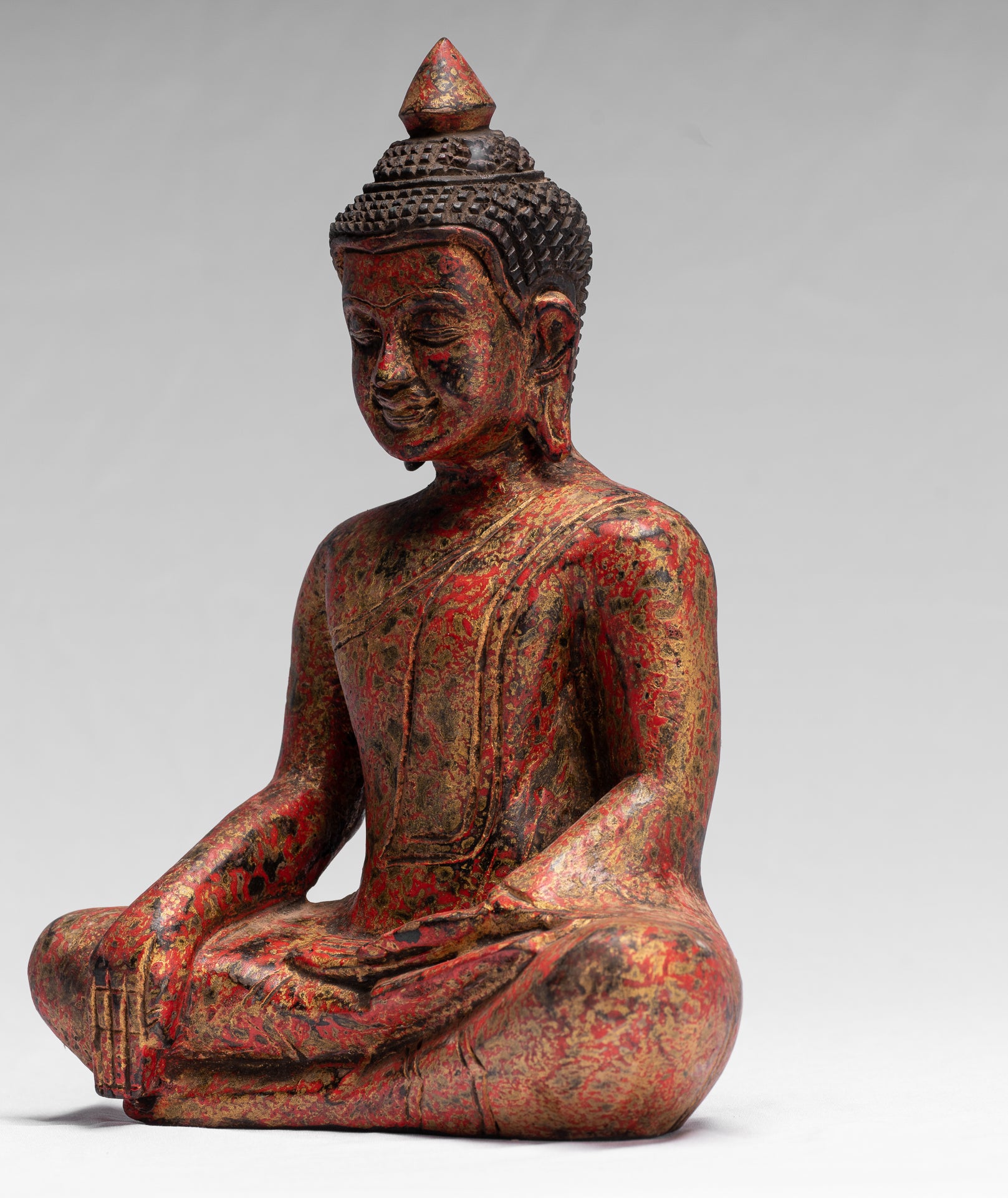 Statue di Buddha - Antique Khmer Style SE Asia seduto l'illuminazione in legno statua di Buddha - 25 cm/10 "
