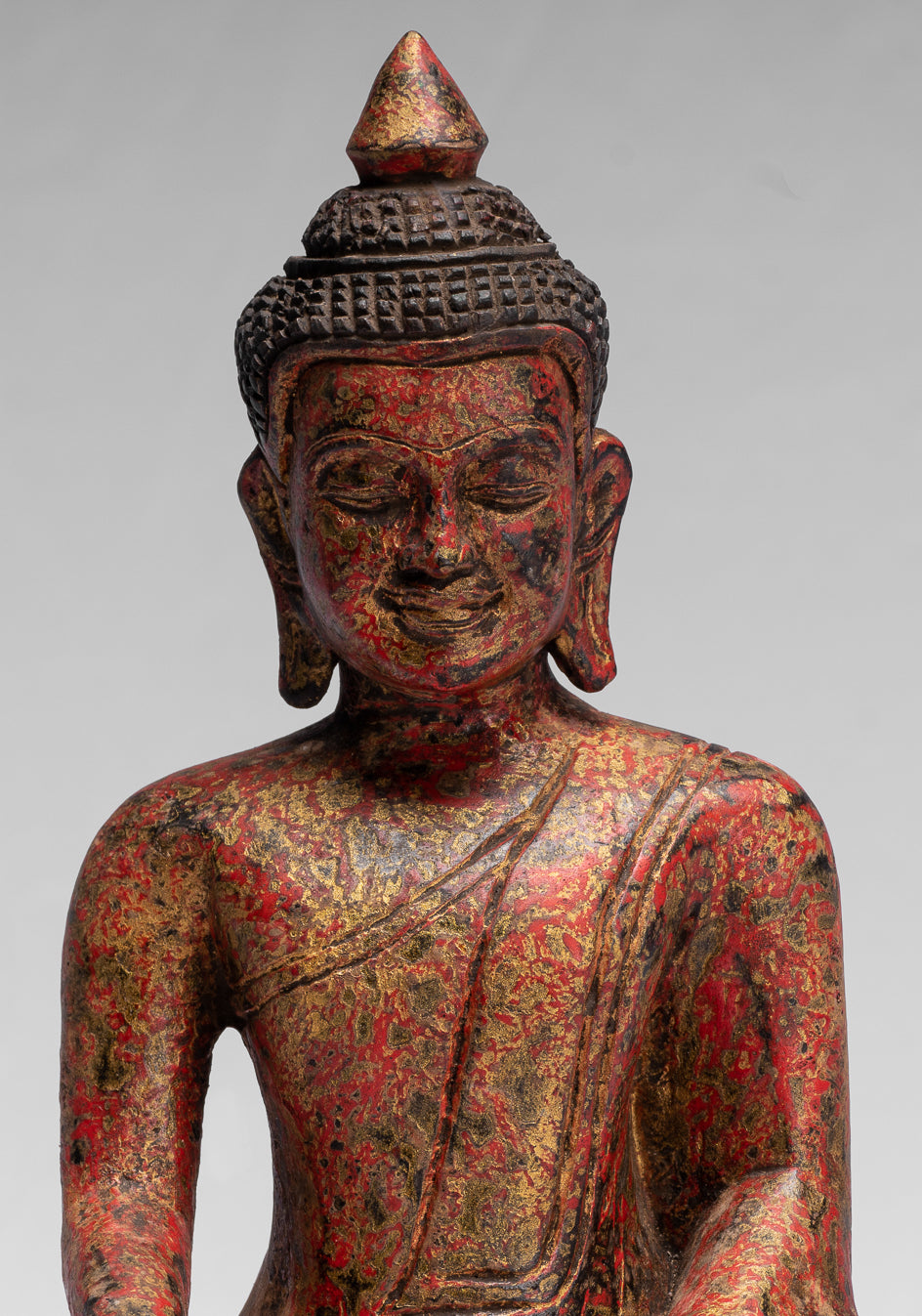 Statue di Buddha - Antique Khmer Style SE Asia seduto l'illuminazione in legno statua di Buddha - 25 cm/10 "