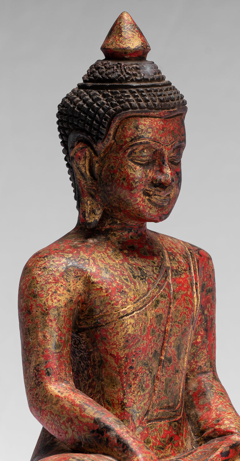 Statue di Buddha - Antique Khmer Style SE Asia seduto l'illuminazione in legno statua di Buddha - 25 cm/10 "